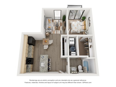 Floor plan for 1 bed, 1 bath, 550 sqft
